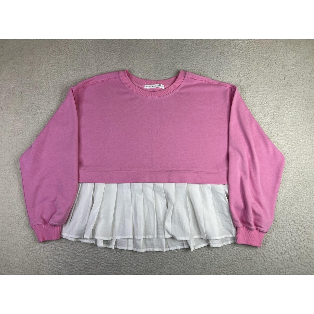 Altar'd State Pink Ruffle Hem‎ Sweatshirt Womens Small Pleated Crewneck SK6534
